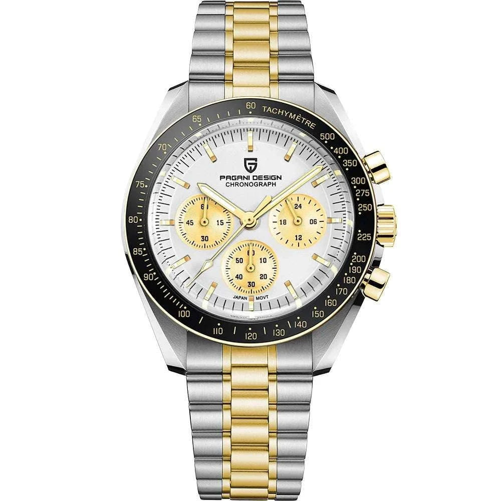 Pagani Design Chronograph Quartz Watch Men's Sapphire Steel 100M-Black Panda / United States