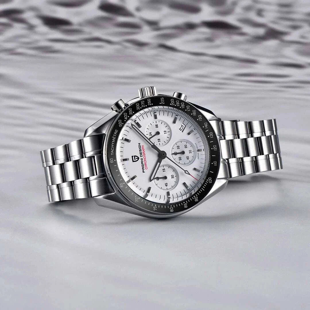 Pagani Design Chronograph Quartz Watch Men's Sapphire Steel 100M-Black Panda / United States