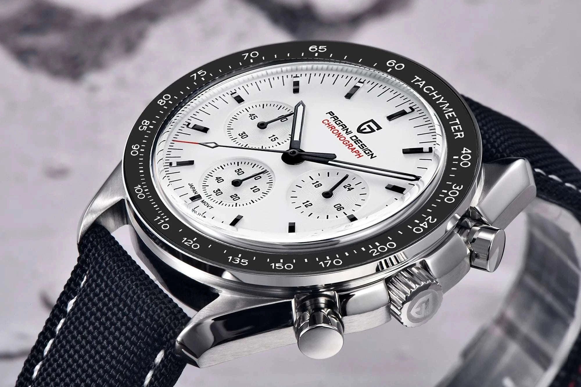 Pagani Design Chronograph Quartz Watch Men's Sapphire Steel 100M-Black Panda / United States