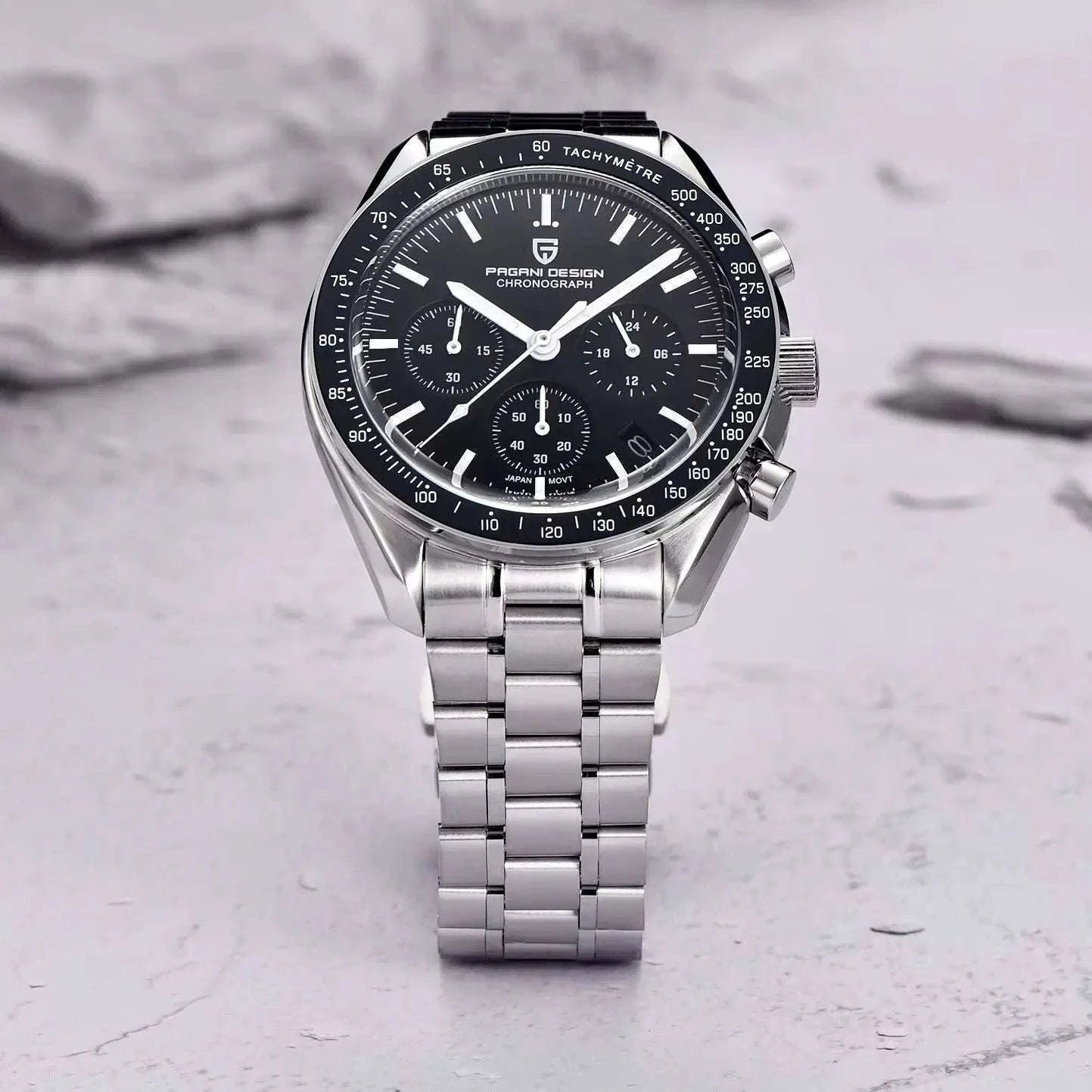Pagani Design Chronograph Quartz Watch Men's Sapphire Steel 100M-Black Panda / United States