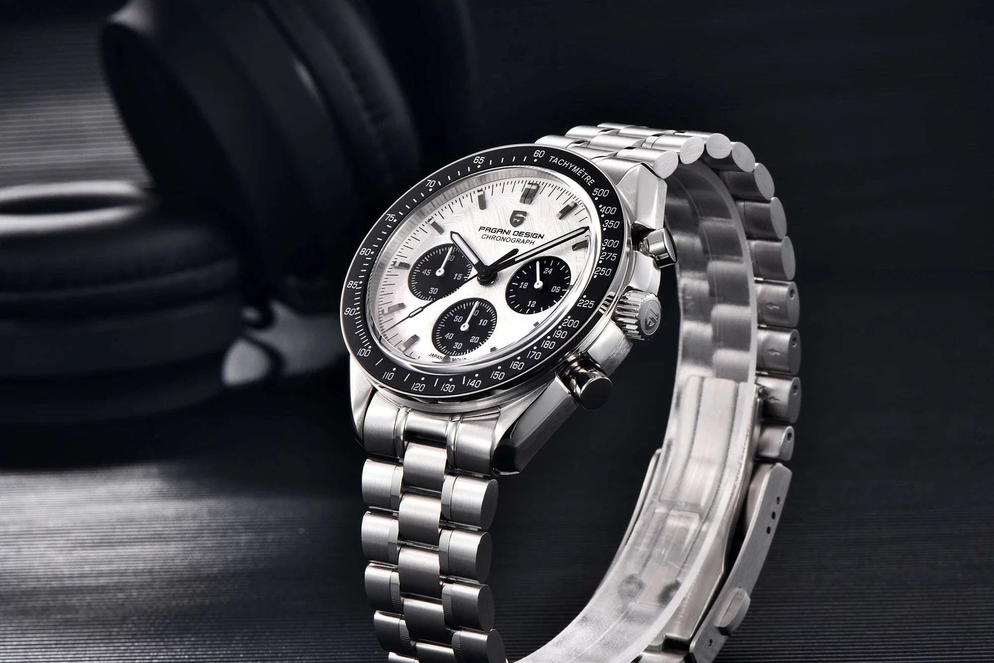 Pagani Design Chronograph Quartz Watch Men's Sapphire Steel 100M-Black Panda / United States