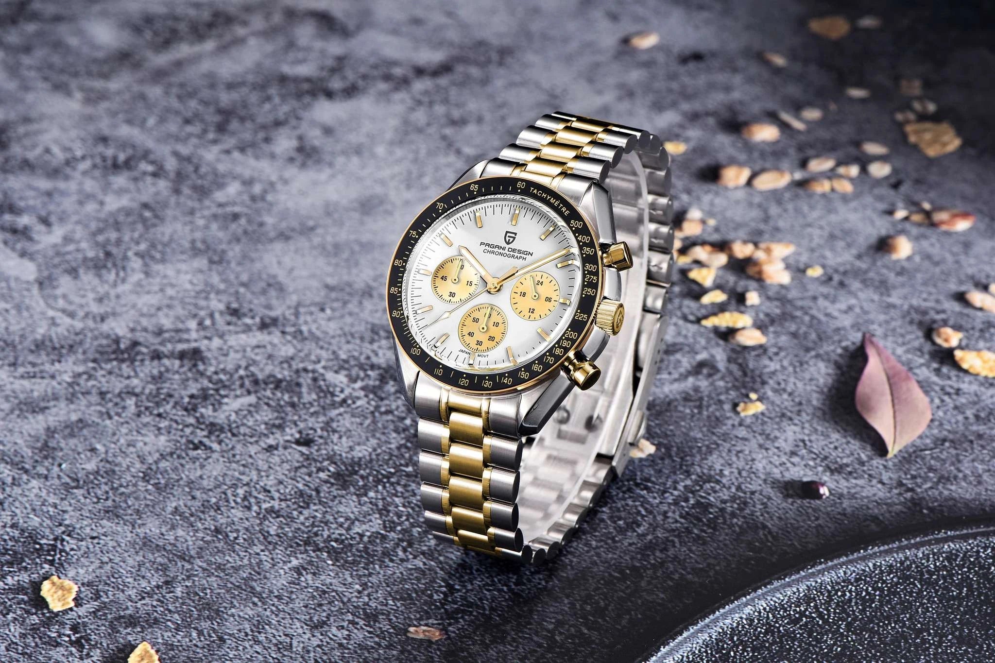 Pagani Design Chronograph Quartz Watch Men's Sapphire Steel 100M-Black Panda / United States
