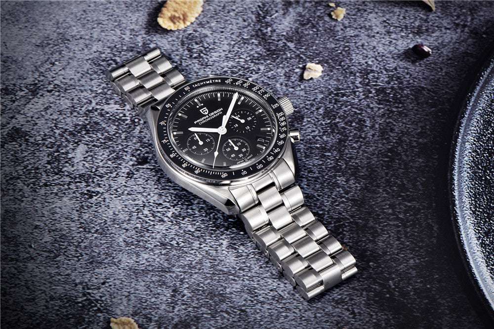Pagani Design Chronograph Quartz Watch Men's Sapphire Steel 100M-Black Panda / United States