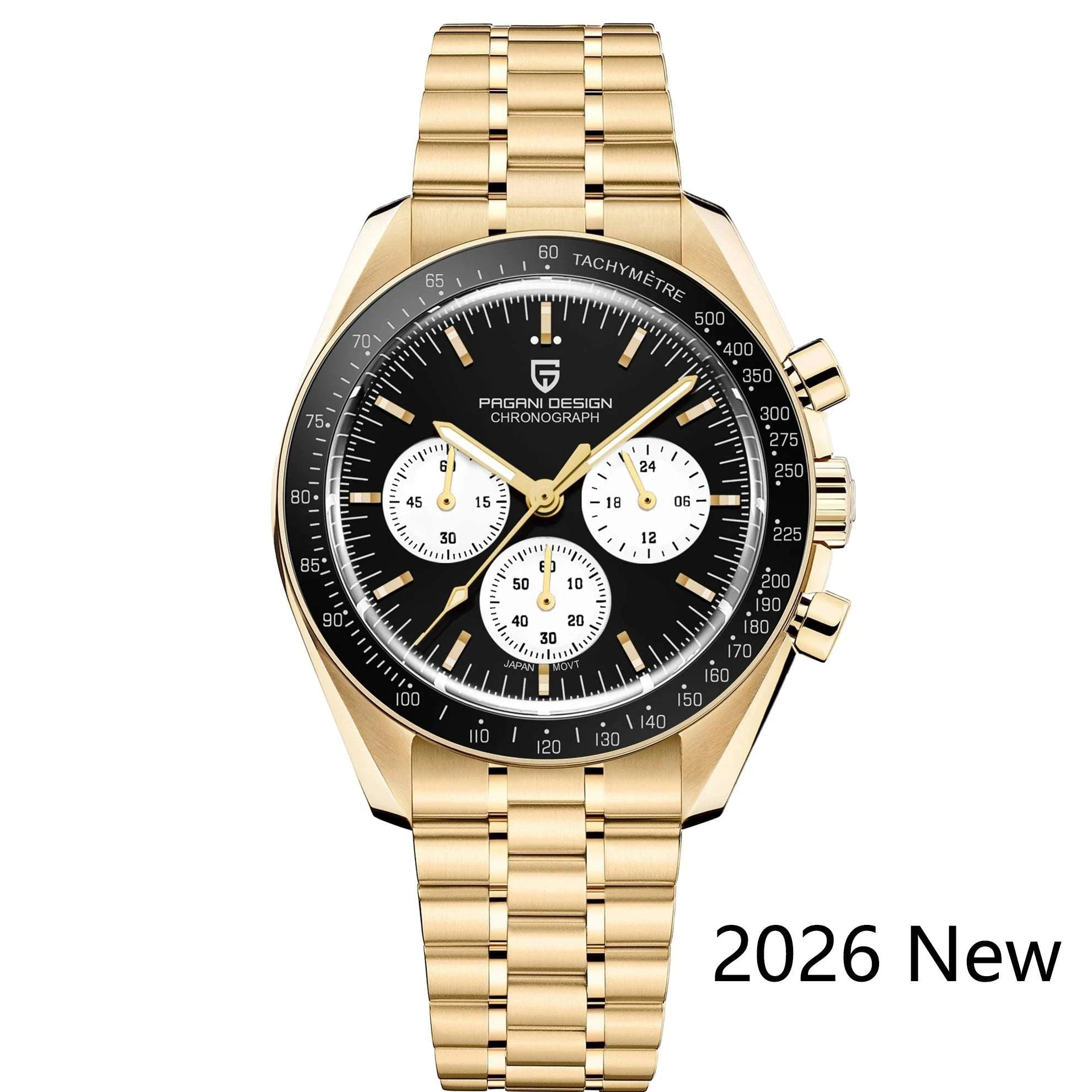 Pagani Design Chronograph Quartz Watch Men's Sapphire Steel 100M-Black Panda / United States