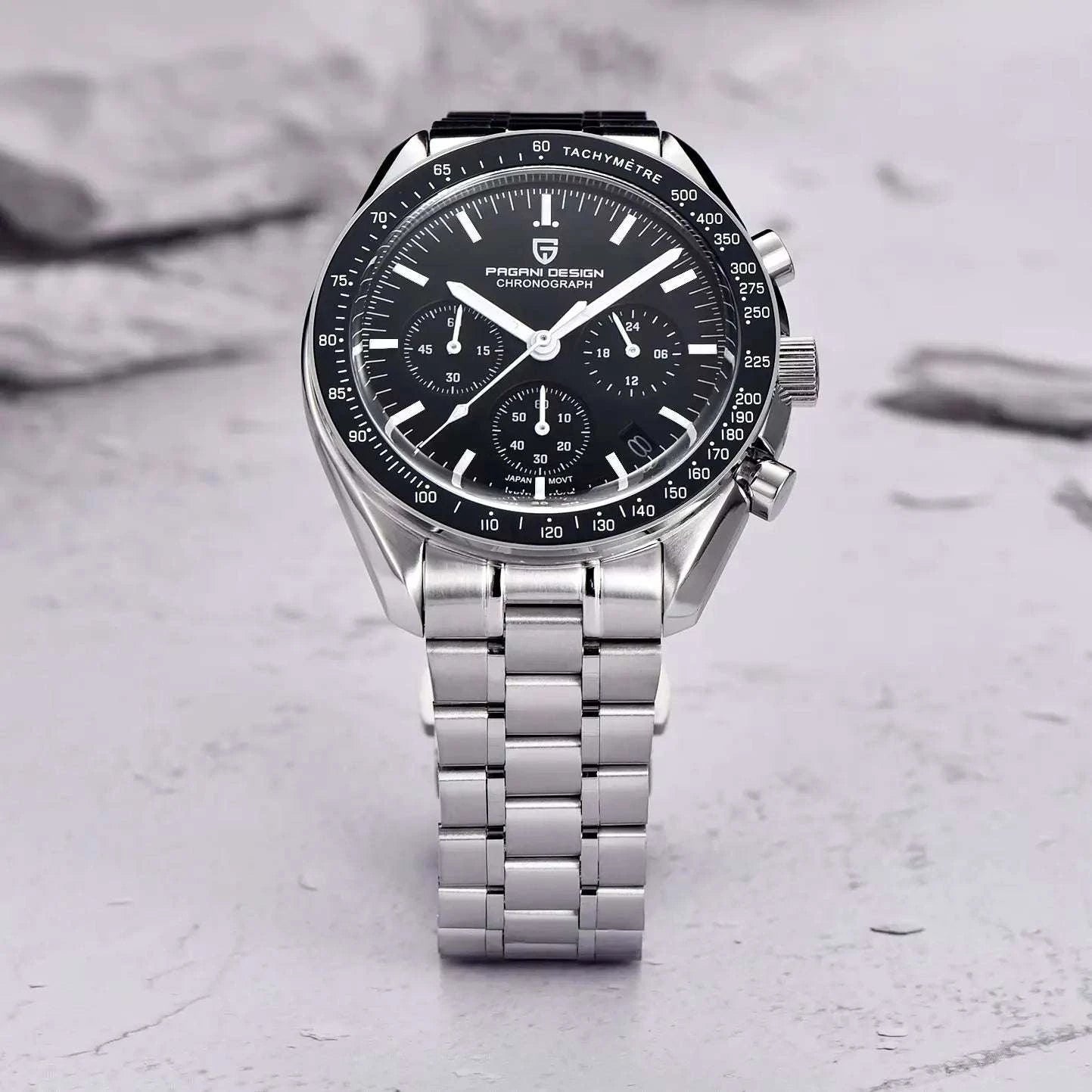 Pagani Design Chronograph Quartz Watch Men's Sapphire Steel 100M-Black Panda / United States