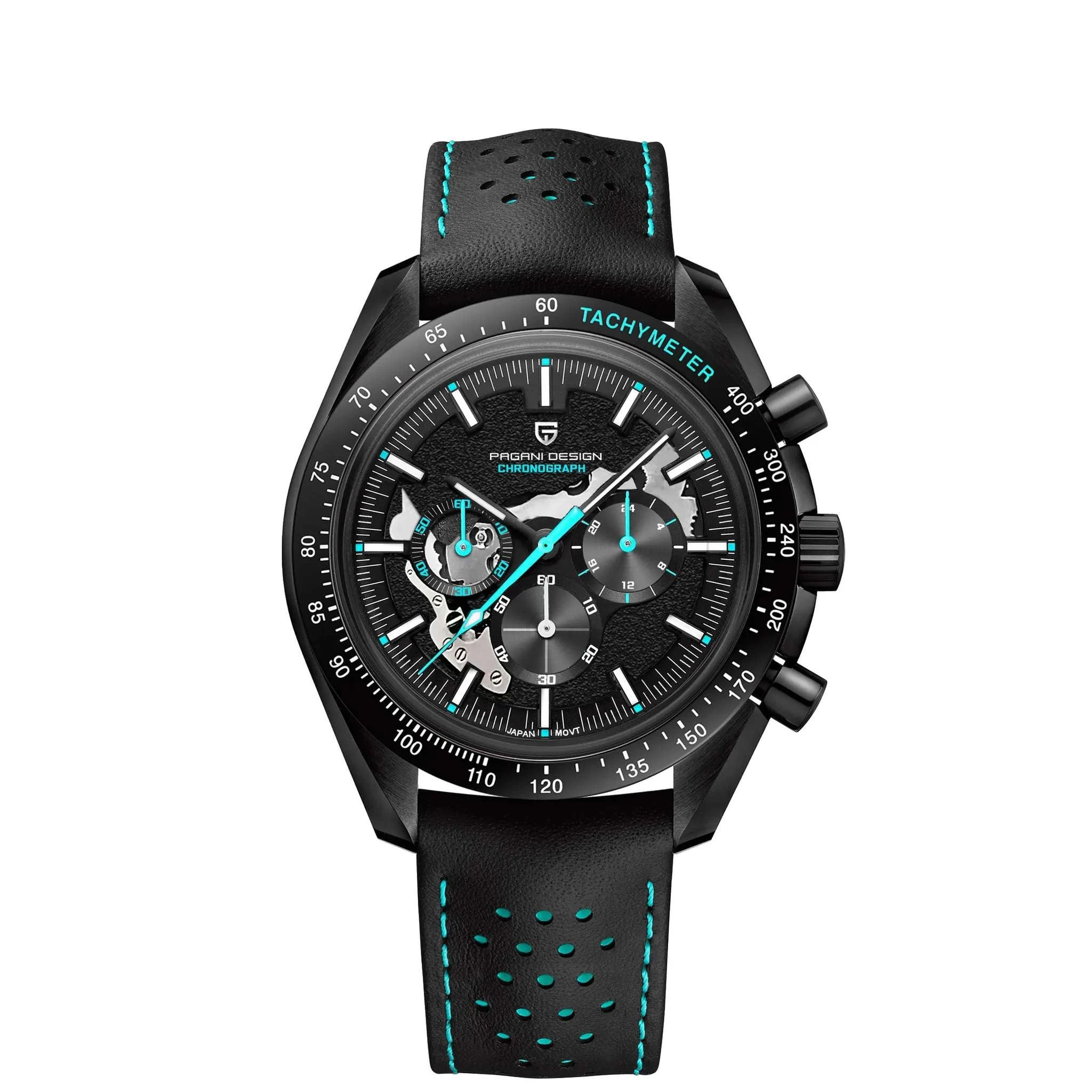 Pagani Design Moon Dark Chronograph Watch AR Sapphire 100M-Red / france