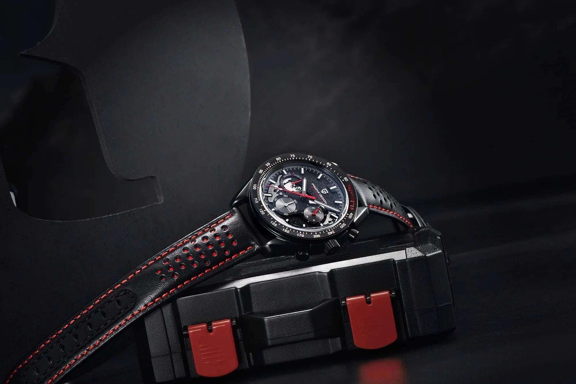 Pagani Design Moon Dark Chronograph Watch AR Sapphire 100M-Red / france