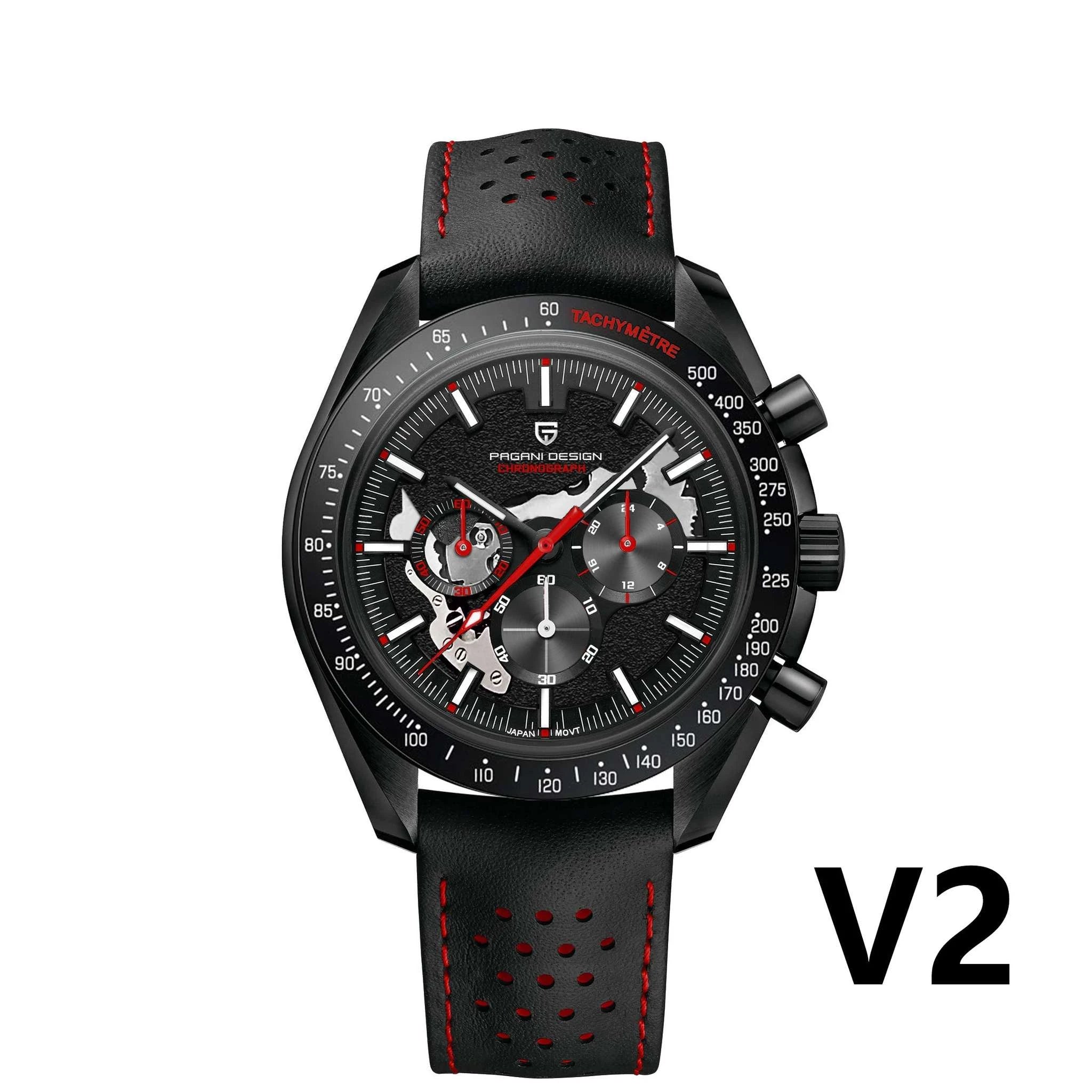 Pagani Design Moon Dark Chronograph Watch AR Sapphire 100M-Red / france