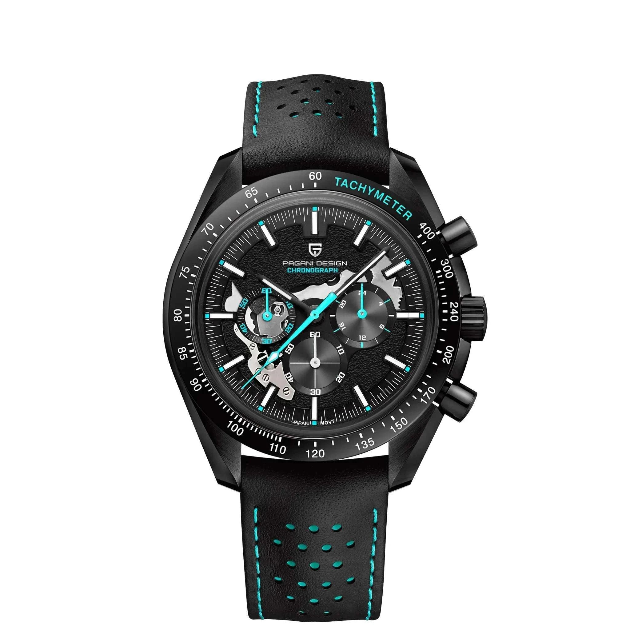 Pagani Design Moon Dark Chronograph Watch AR Sapphire 100M-Red / france