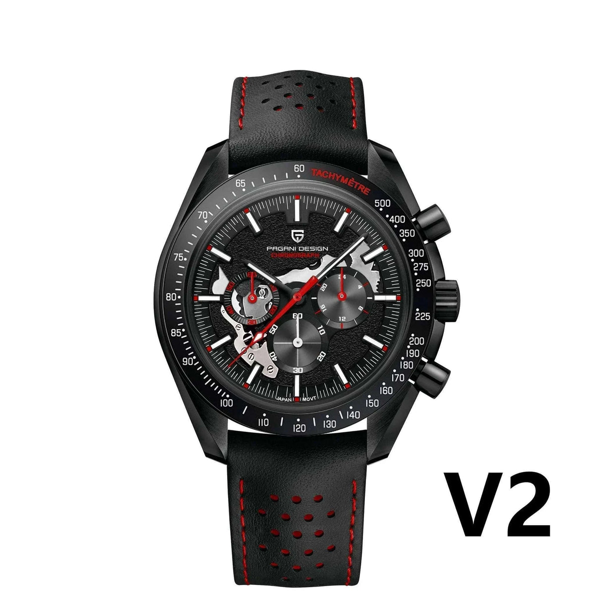 Pagani Design Moon Dark Chronograph Watch AR Sapphire 100M-Red / france