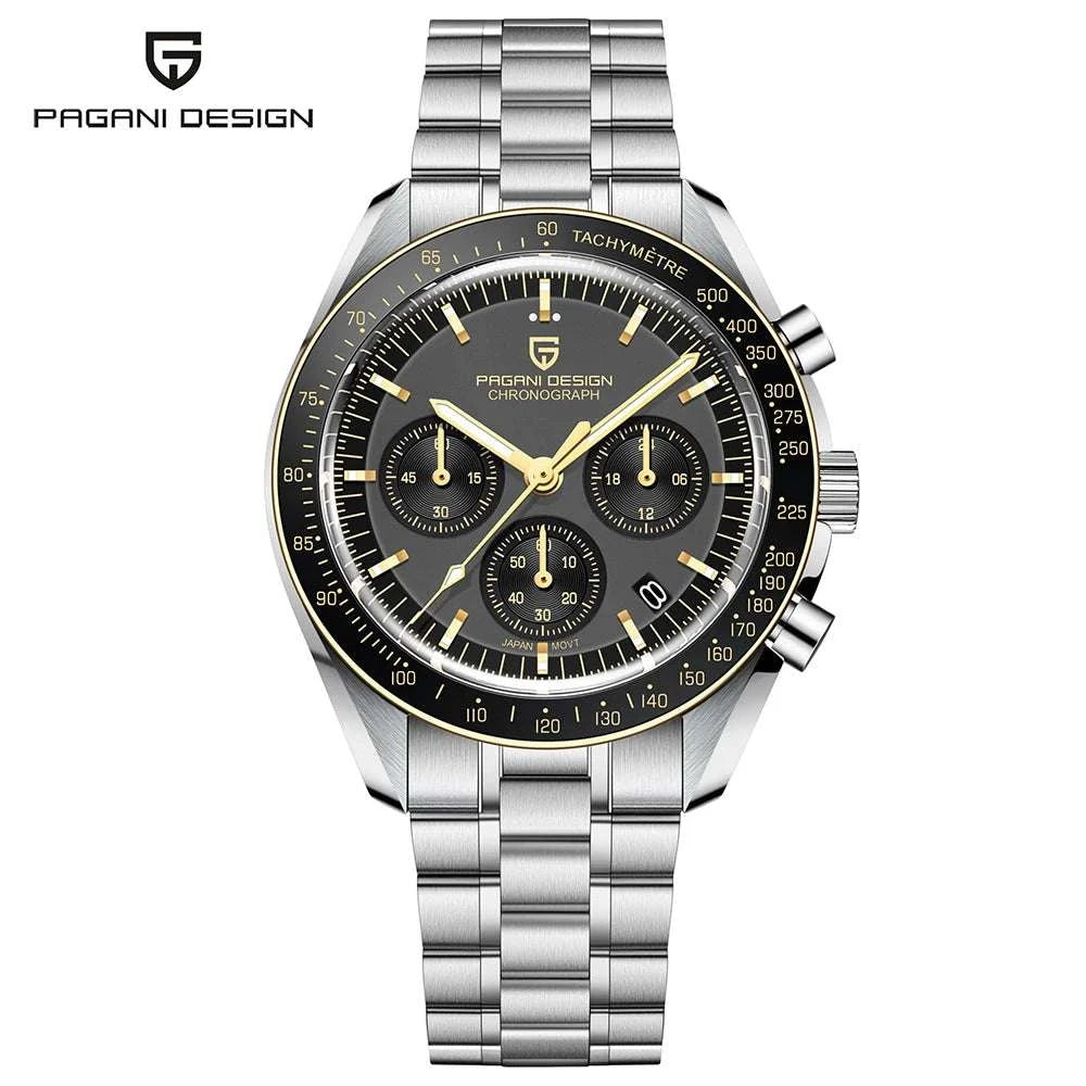 Pagani Design Moonwatch Chronograph Quartz Men's Steel Watch-Classic Black / United States