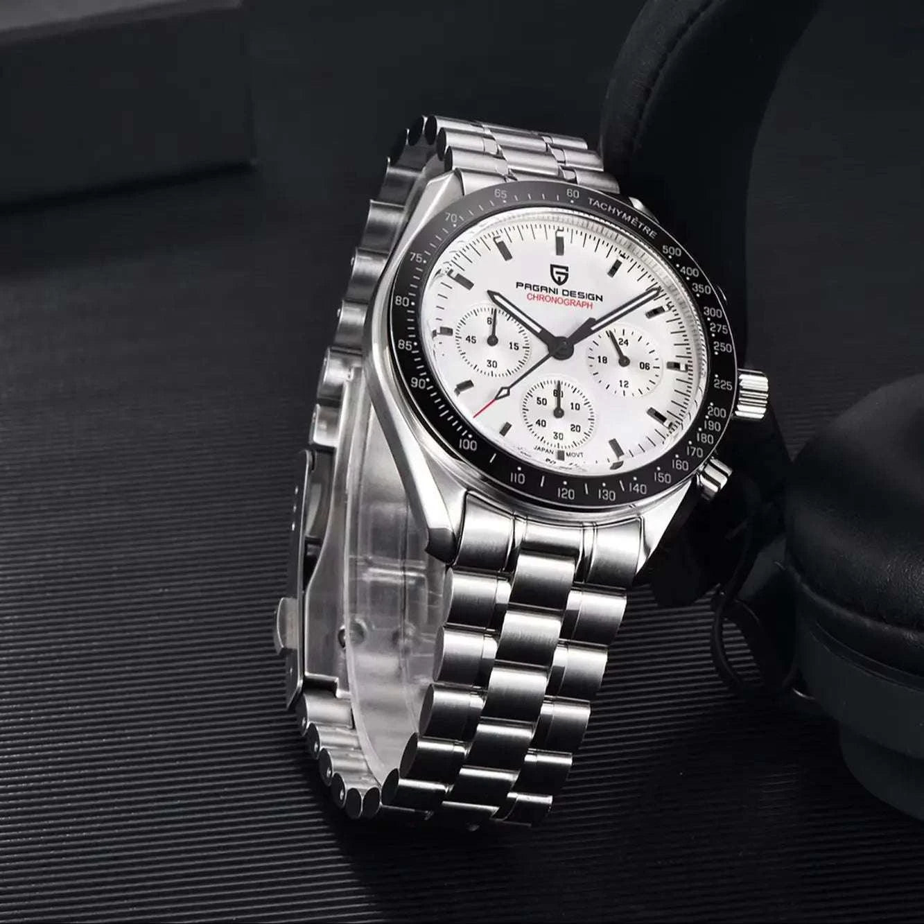 Pagani Design Moonwatch Chronograph Quartz Men's Steel Watch-Classic Black / United States