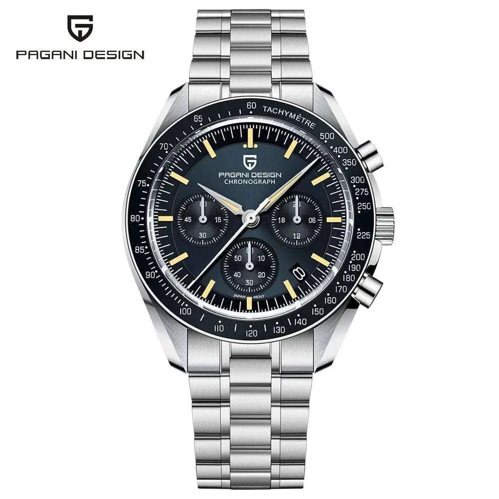 Pagani Design Moonwatch Chronograph Quartz Men's Steel Watch-Classic Black / United States