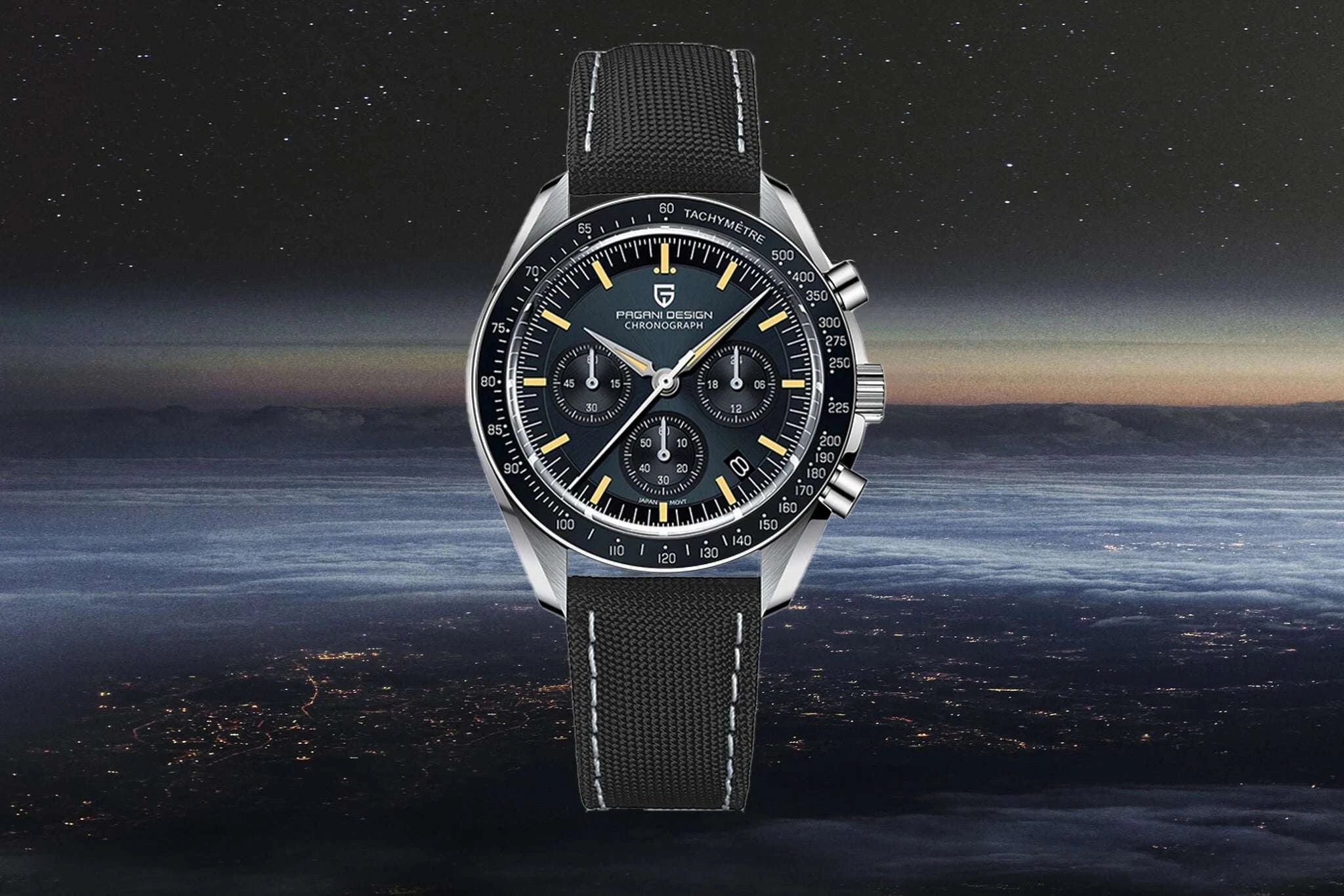 Pagani Design Moonwatch Chronograph Quartz Men's Steel Watch-Classic Black / United States