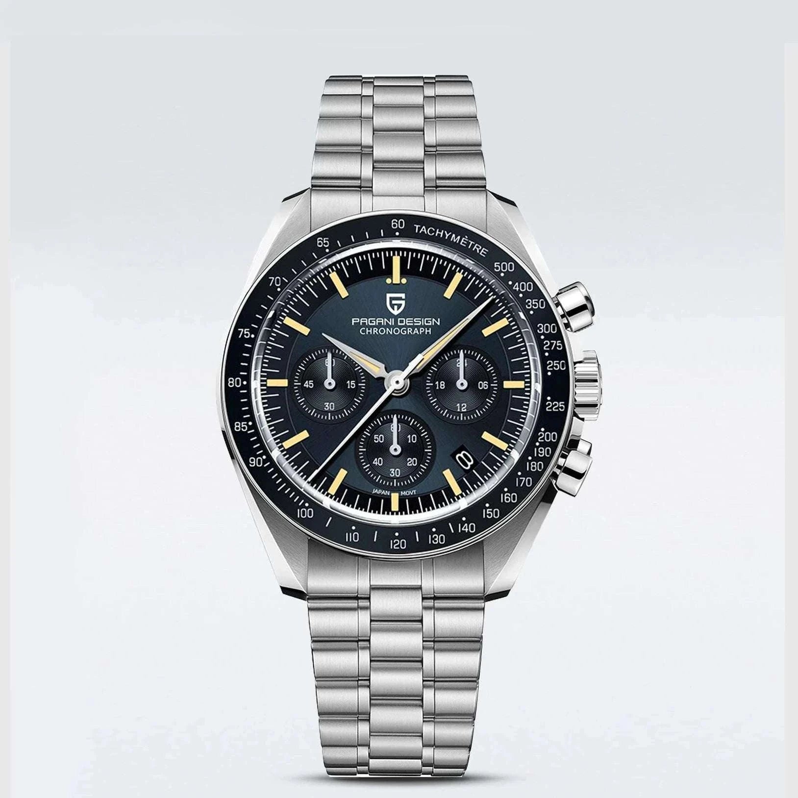 Pagani Design Moonwatch Chronograph Quartz Men's Steel Watch-Classic Black / United States