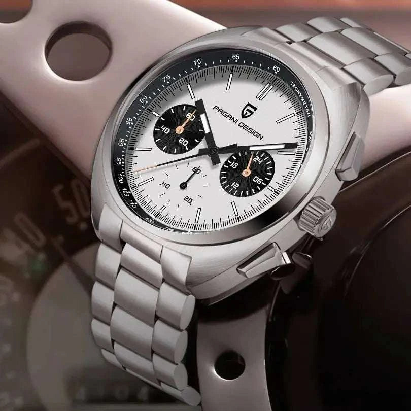 Pagani Design Panda Dial Chronograph Watch Sapphire Steel 10Bar-White / United States