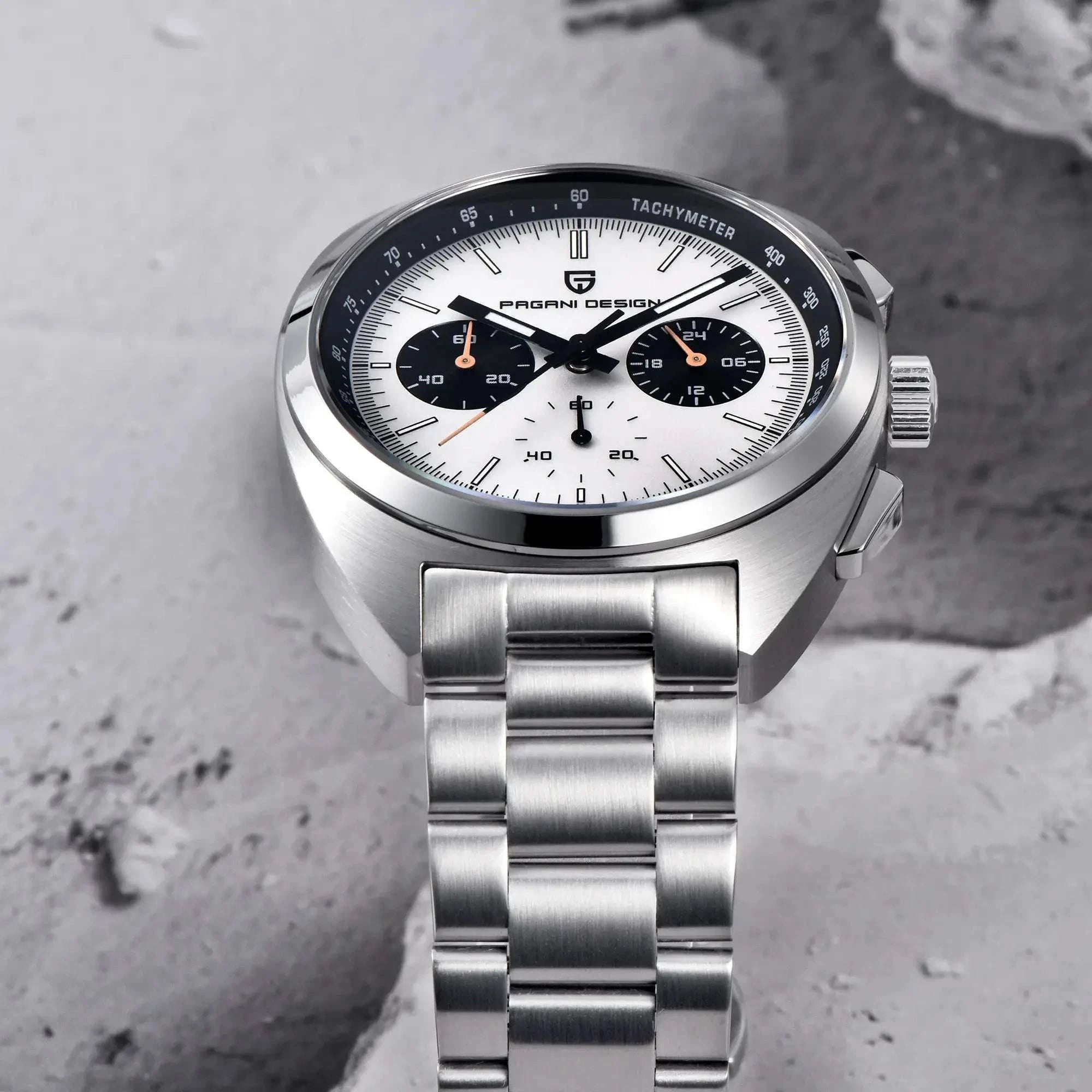 Pagani Design Panda Dial Chronograph Watch Sapphire Steel 10Bar-White / United States