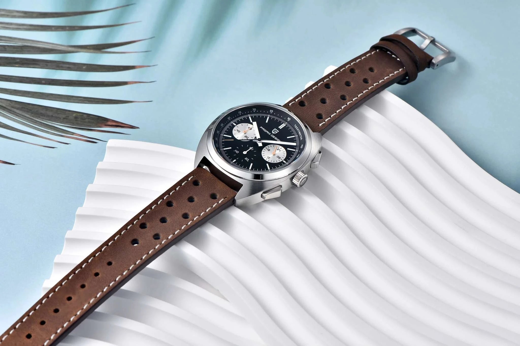 Pagani Design Panda Dial Chronograph Watch Sapphire Steel 10Bar-White / United States