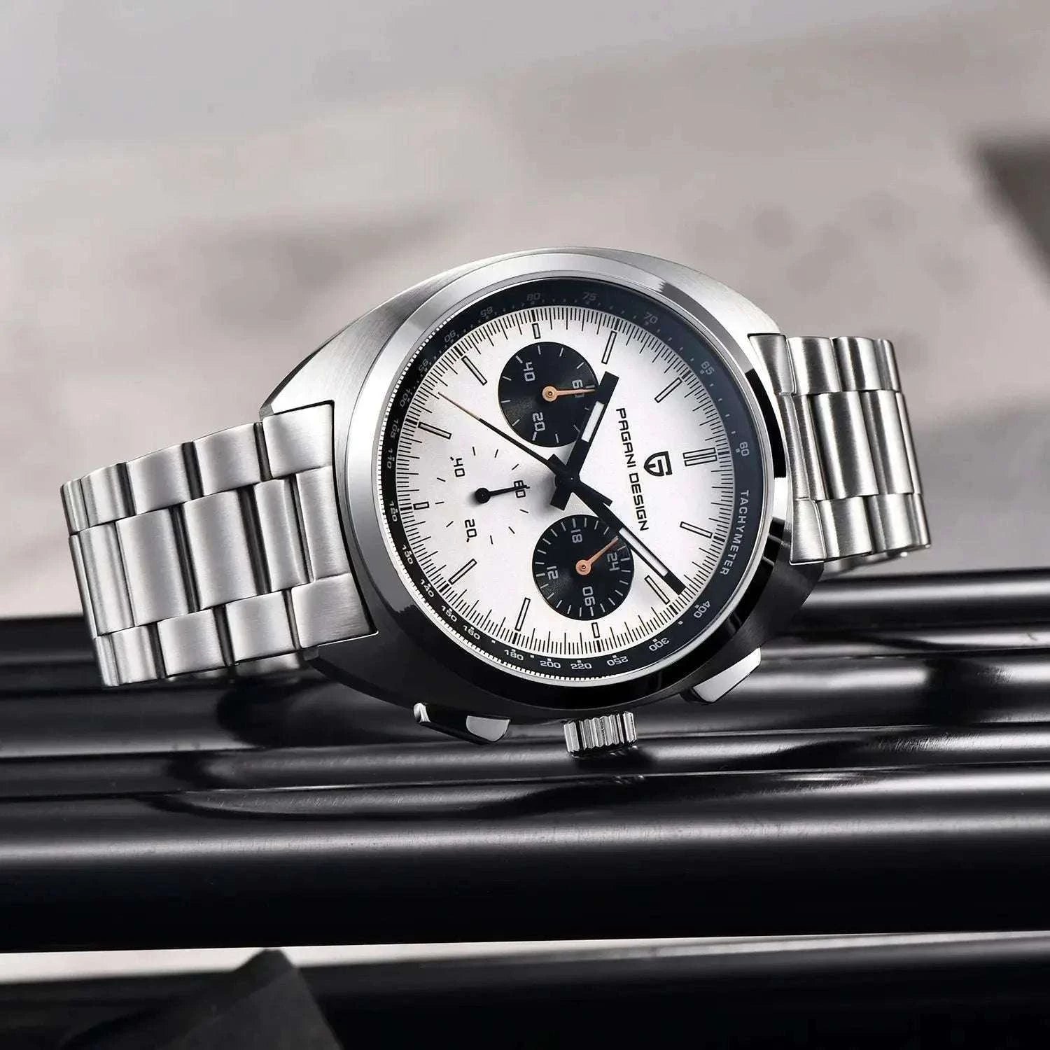 Pagani Design Panda Dial Chronograph Watch Sapphire Steel 10Bar-White / United States