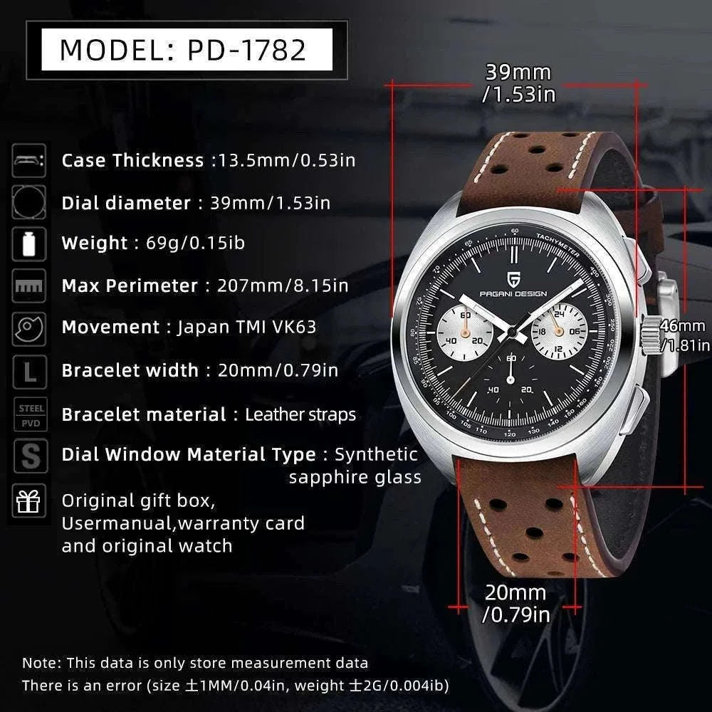 Pagani Design Panda Dial Chronograph Watch VK63 Sapphire-Steel Blue / france