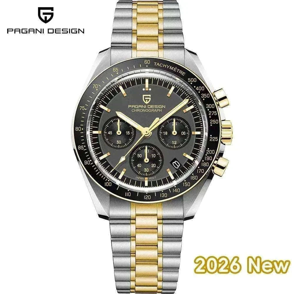 Pagani Design PD-1701 Chronograph Watch Sapphire 100M Waterproof-Gold / GERMANY
