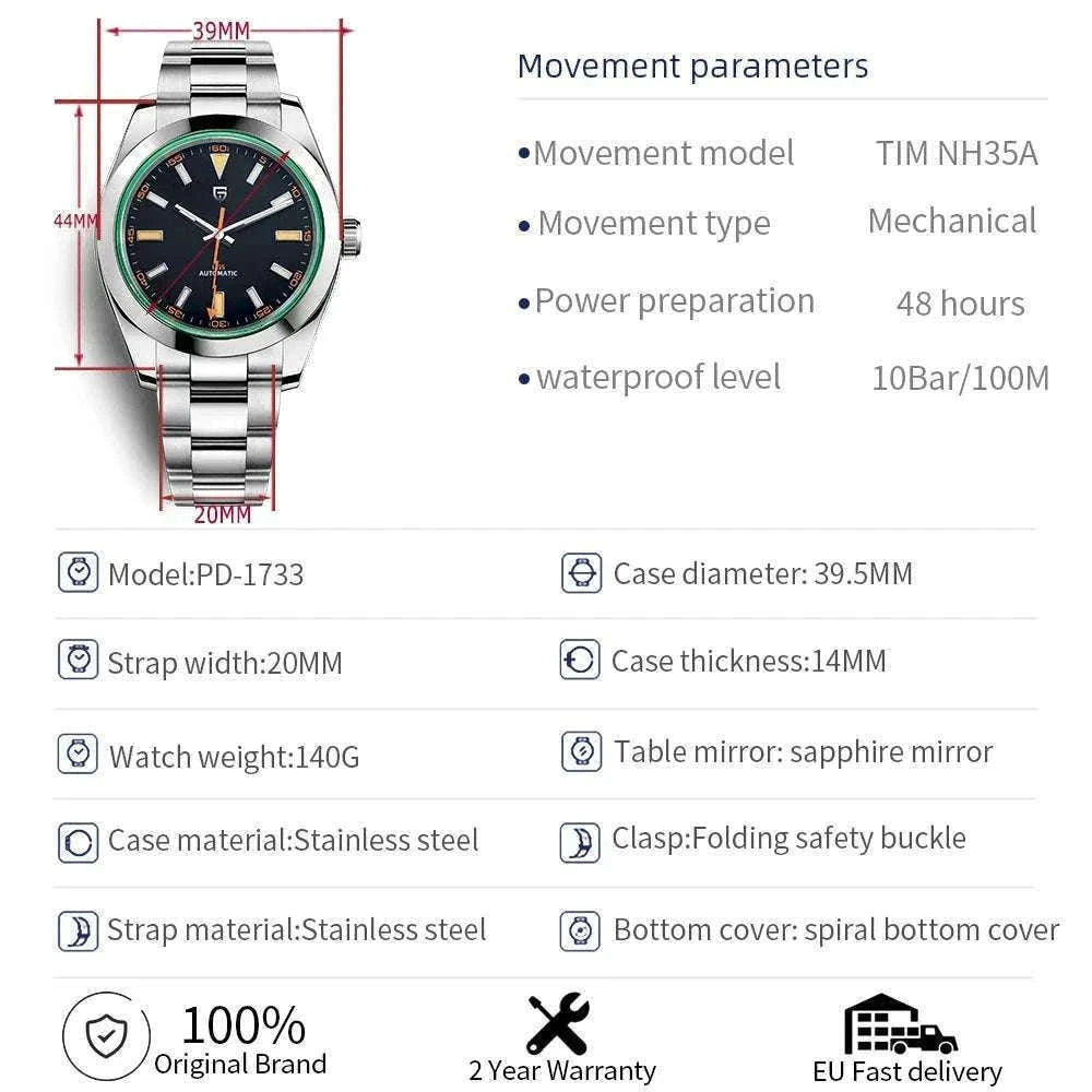 Pagani Design Z-Blue Automatic Watch with Sapphire Glass-Black Green / MIYOTA 8215 / United States