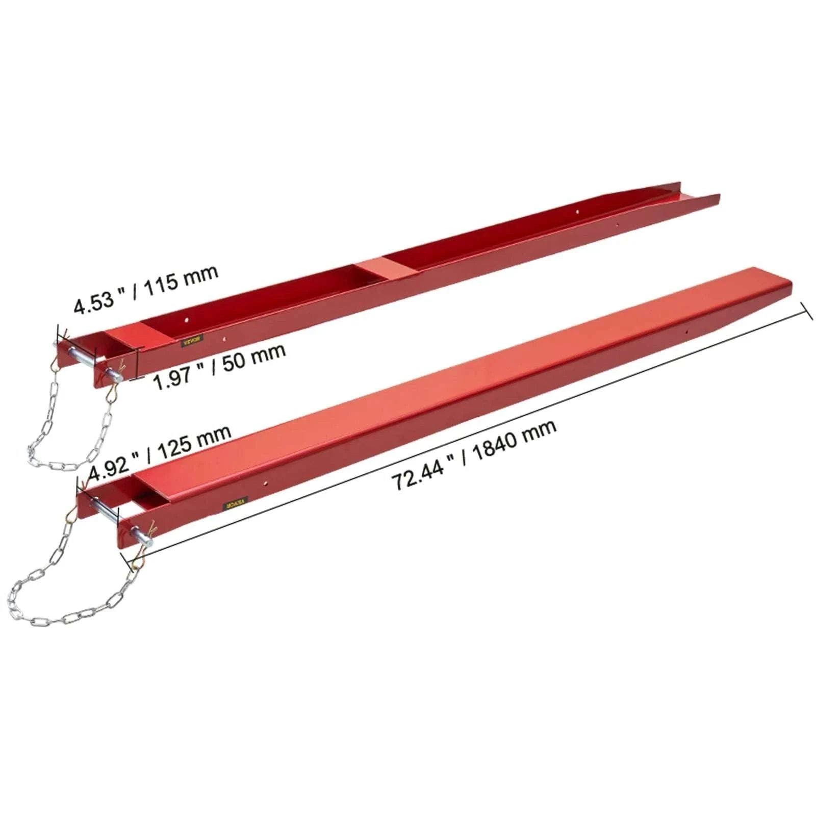 Pallet Fork Extensions 72''/82'' Steel Sleeves with Pins for Forklifts-72inch / CZECH REPUBLIC