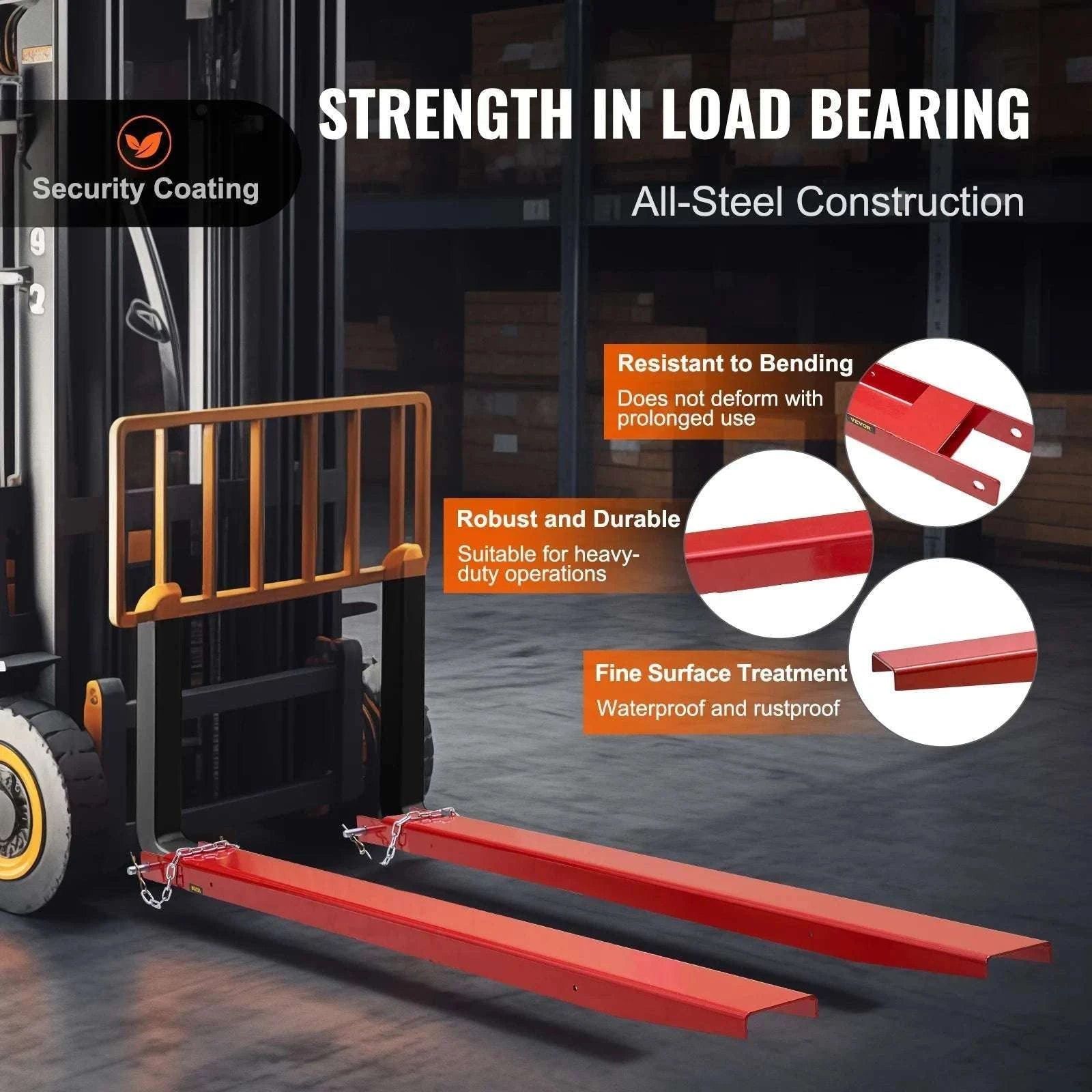 Pallet Fork Extensions 72''/82'' Steel Sleeves with Pins for Forklifts-72inch / CZECH REPUBLIC