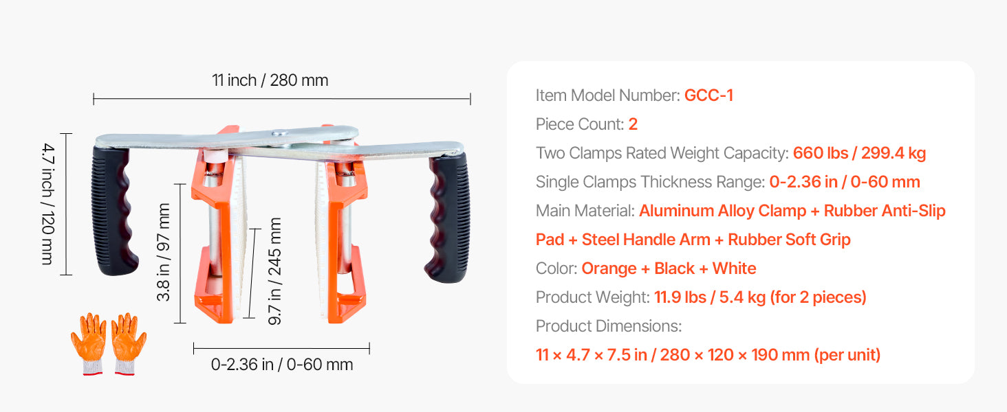 2 Pack Panel Carrying Clamps 660lb Capacity with Rubber Grip Pads
