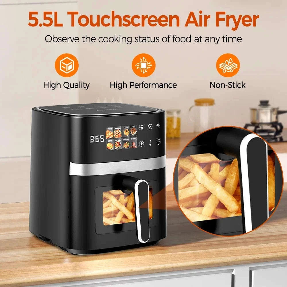 Patbrela 5.5L Air Fryer with Visible Window and Touchscreen-Black / GERMANY / EU