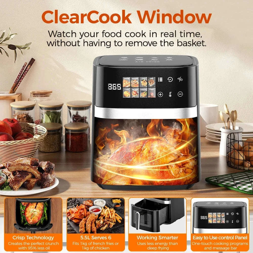 Patbrela 5.5L Air Fryer with Visible Window and Touchscreen-Black / GERMANY / EU
