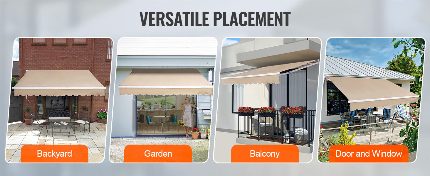 SucceBuy Manual Retractable Awning Outdoor Awning Retractable Sun Shade Water-Resistant Polyester Patio Door Window for Backyard