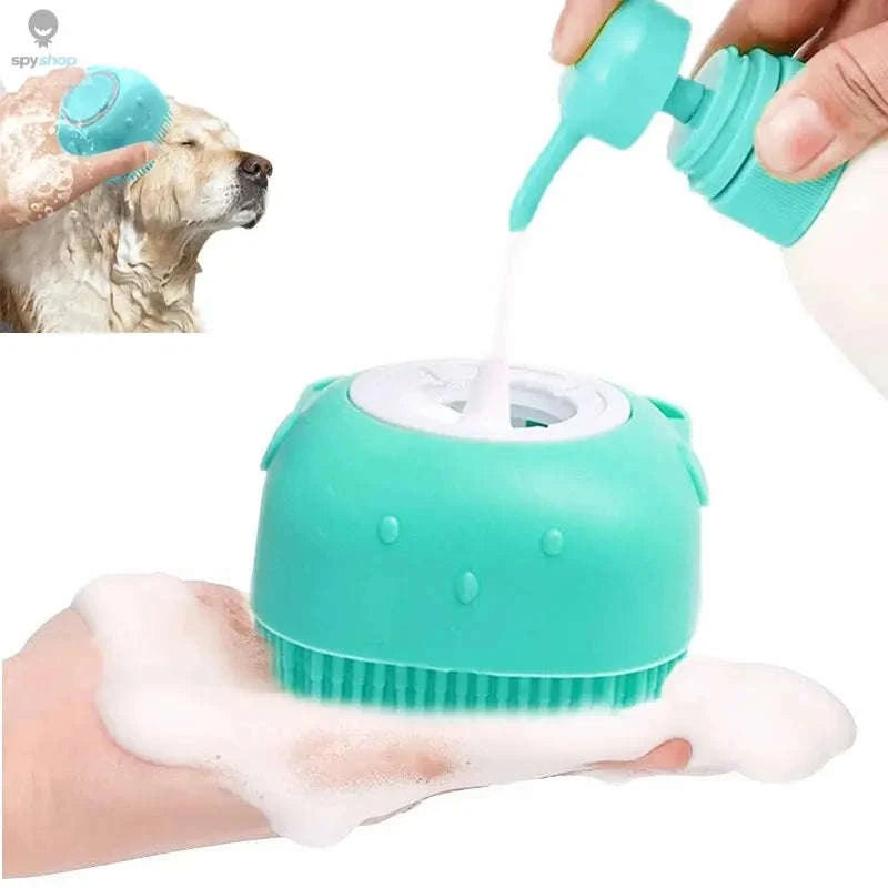 PawfectClean Pet Bathing Brush – Soft Silicone Grooming & Shampoo Dispenser-Pink