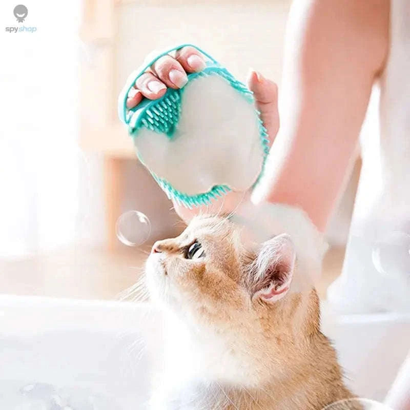 PawfectClean Pet Bathing Brush – Soft Silicone Grooming & Shampoo Dispenser-Pink