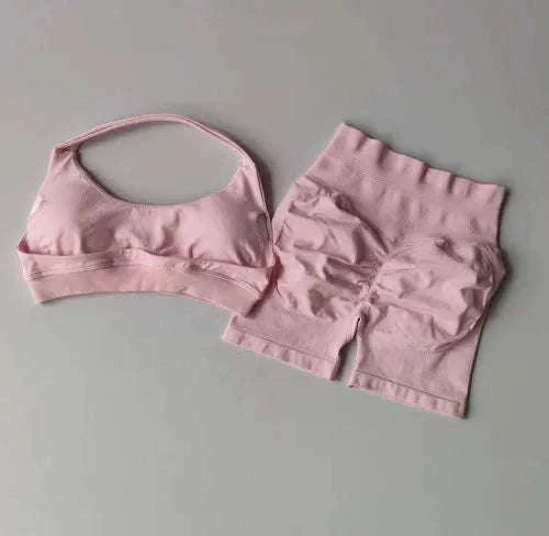 Peach Sports Bra & Shorts Set for Supportive Workouts-LightPink / S