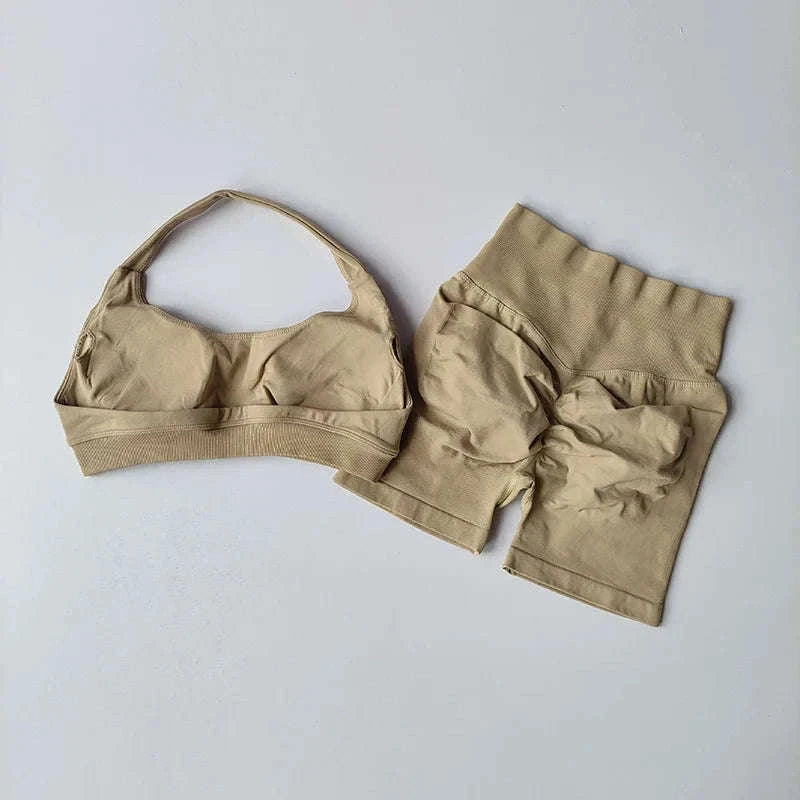 Peach Sports Bra & Shorts Set for Supportive Workouts-LightPink / S