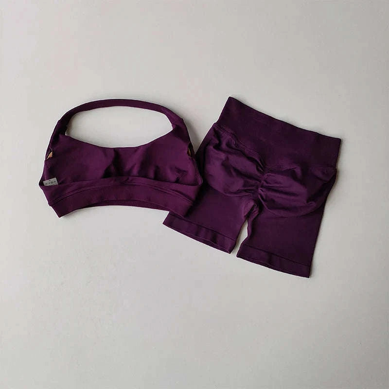 Peach Sports Bra & Shorts Set-LightPink / S