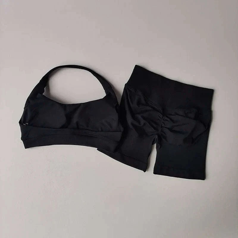 Peach Sports Bra & Shorts Set-LightPink / S