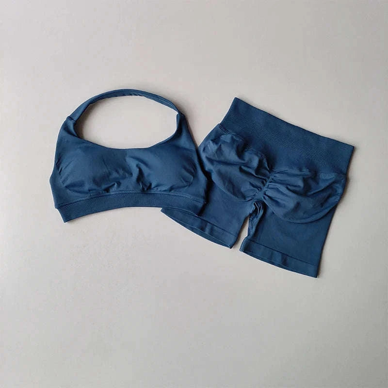 Peach Sports Bra & Shorts Set-LightPink / S