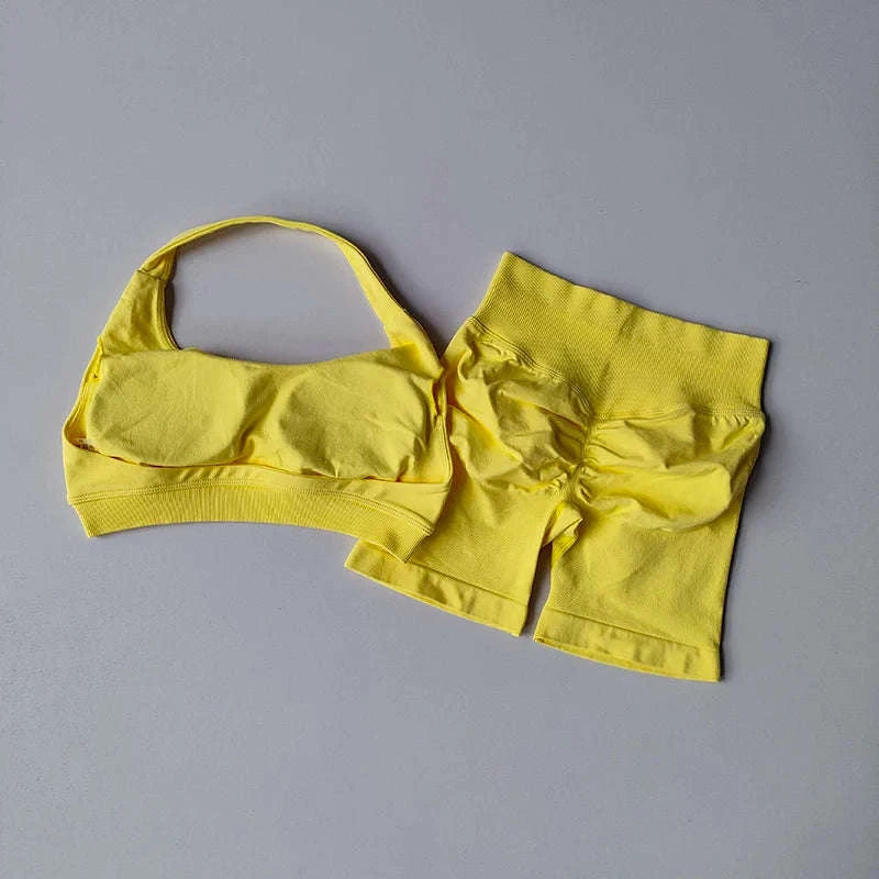 Peach Sports Bra & Shorts Set-LightPink / S