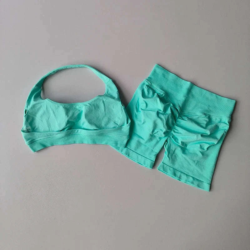 Peach Sports Bra & Shorts Set-LightPink / S