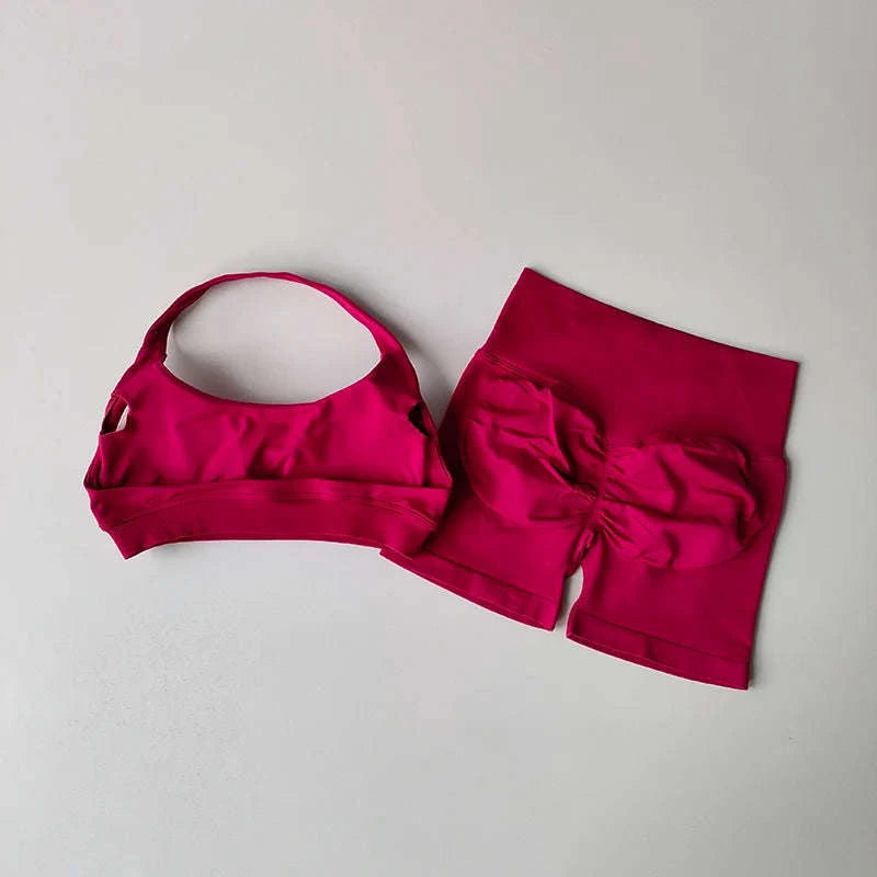 Peach Sports Bra & Shorts Set-LightPink / S