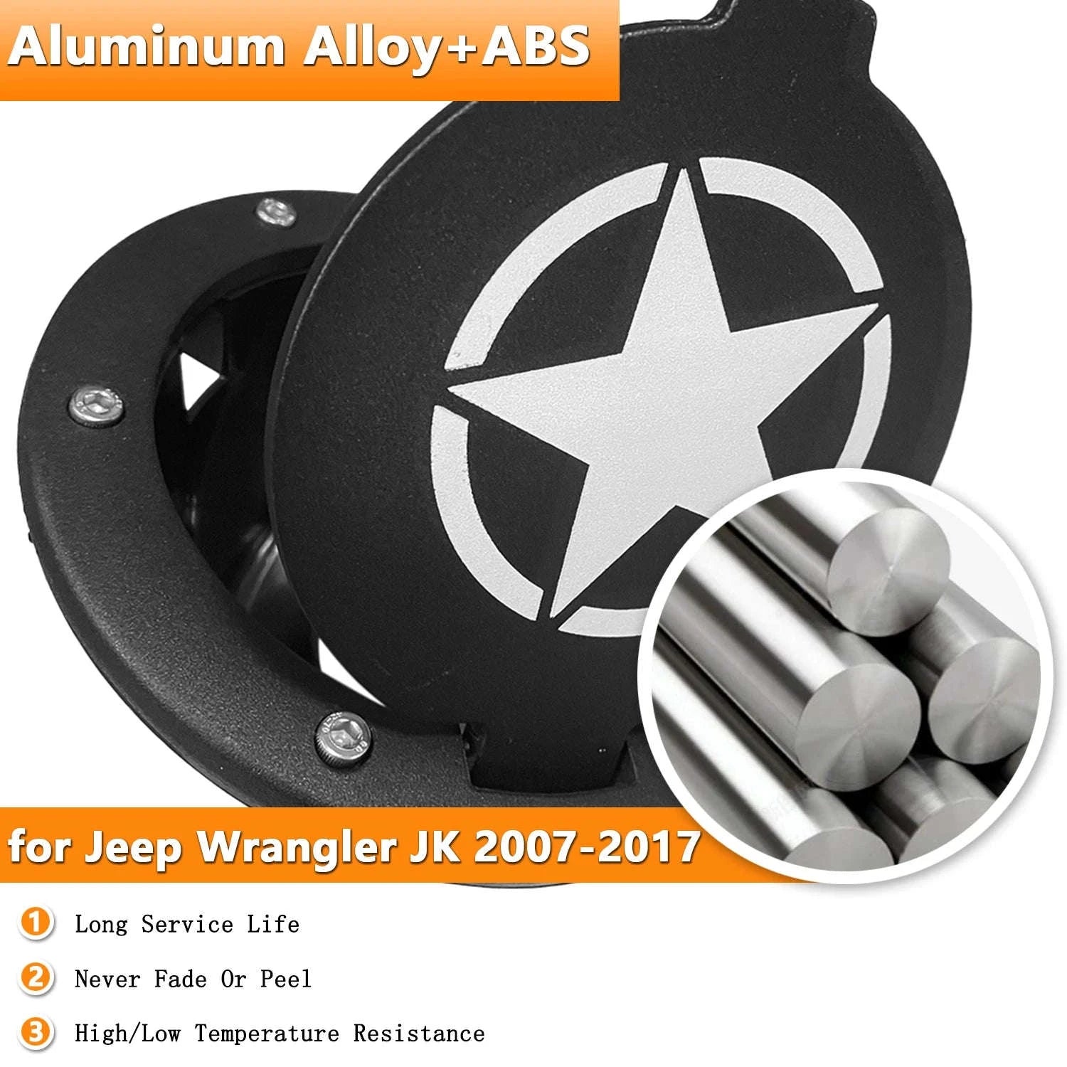 Pentagram Fuel Tank Cap Cover for Jeep Wrangler JK JKU 2007-2017-White Pentagram