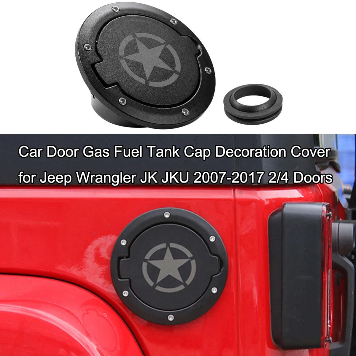 Pentagram Fuel Tank Cap Cover for Jeep Wrangler JK JKU 2007-2017-White Pentagram