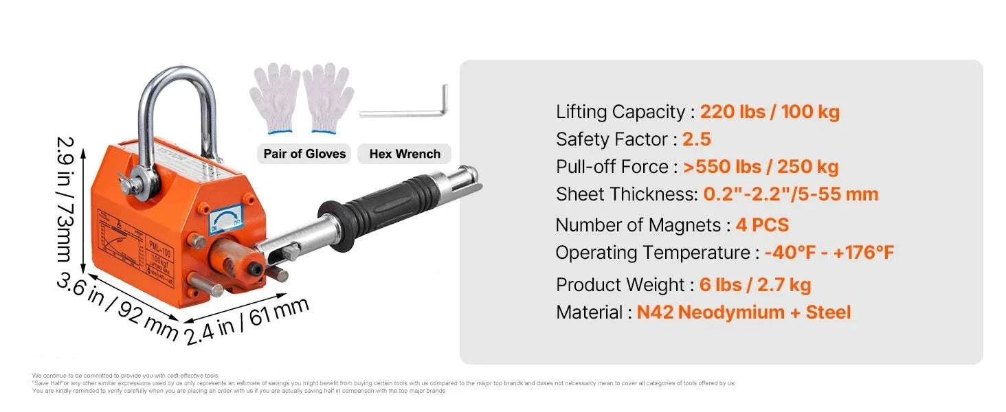 Permanent Magnetic Lifter 100–2000KG Steel Lifting Magnet Tool-100 Kg / United States