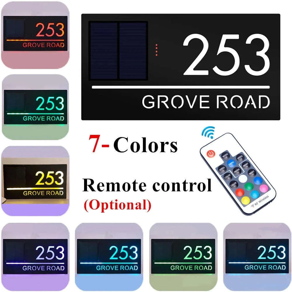 Personalized Solar LED House Number Sign for Clear Night Visibility-3-Color / 28x15cm(11x5.9in)