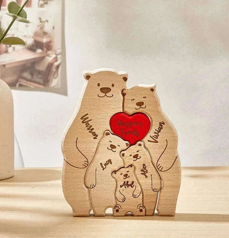 Personalized Wooden Bear Family Puzzle Custom Name Home Decor Gift-2 members / Customized