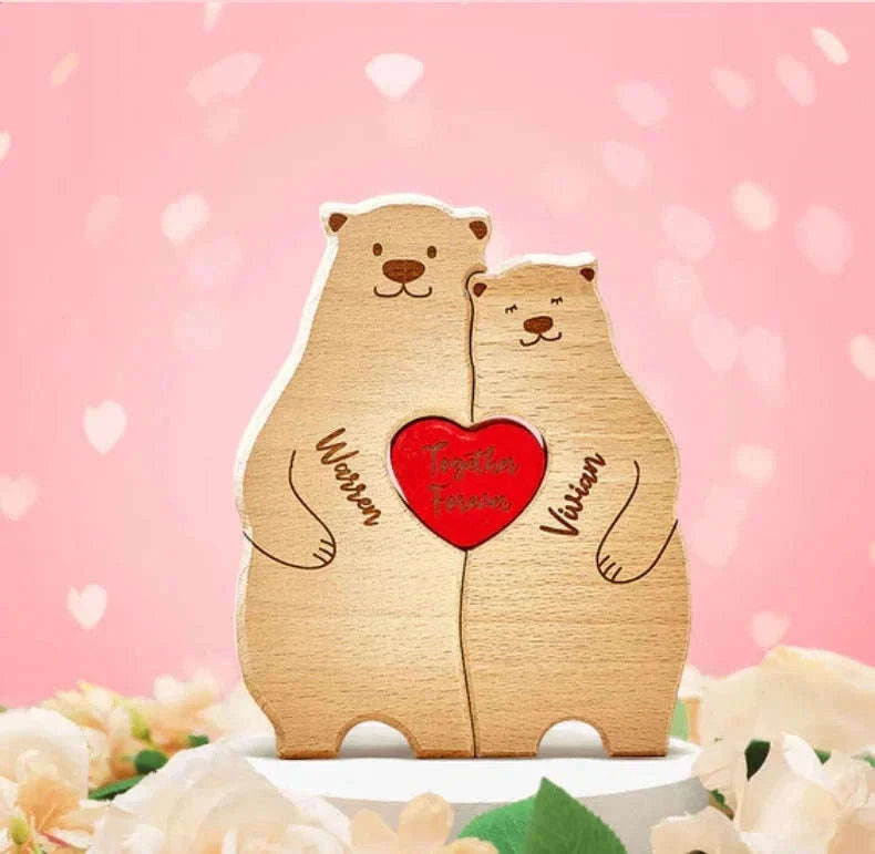 Personalized Wooden Bear Family Puzzle Custom Name Home Decor Gift-2 members / Customized