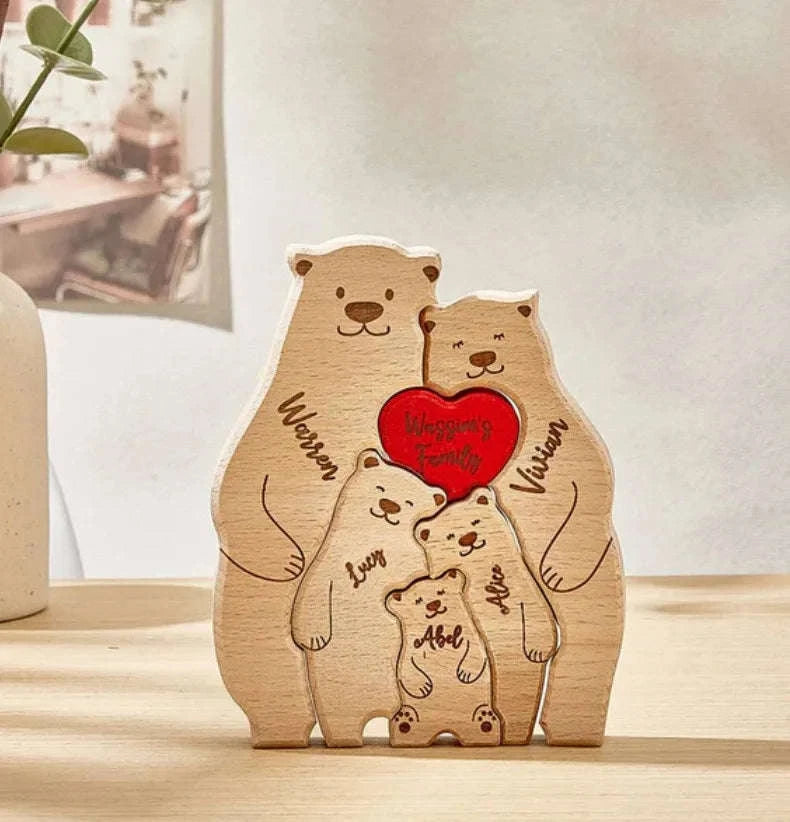 Personalized Wooden Bear Family Puzzle Custom Name Home Decor Gift-2 members / Customized