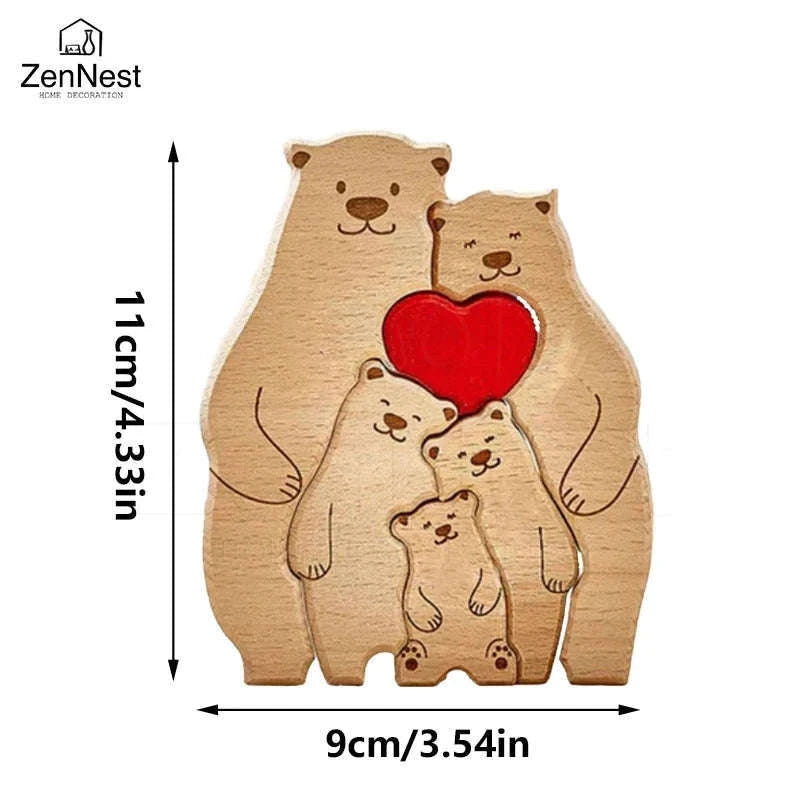 Personalized Wooden Bear Family Puzzle Custom Name Home Decor Gift-2 members / Customized